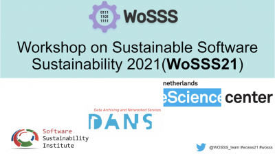 cover image reads "Workshop on Sustainable Software Sustainability 2021 (WoSSS21) and contains core partners logos.