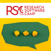 RSC logo and a green speech bubble surrounded by yellow pages